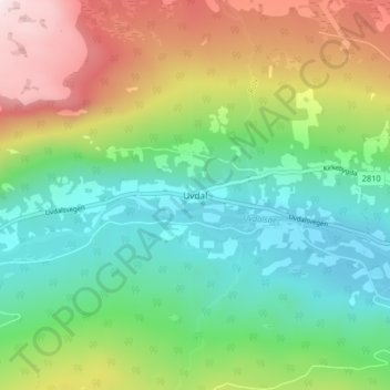 Topografische kaart Uvdal, hoogte, reliëf