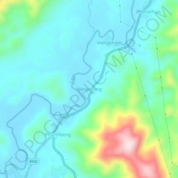 Topografische kaart Viengthong, hoogte, reliëf