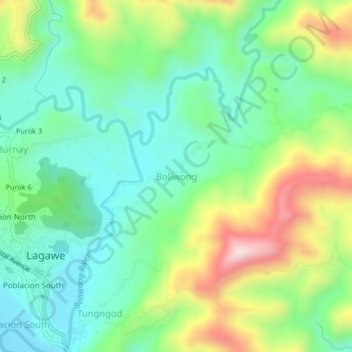 Topografische kaart Boliwong, hoogte, reliëf