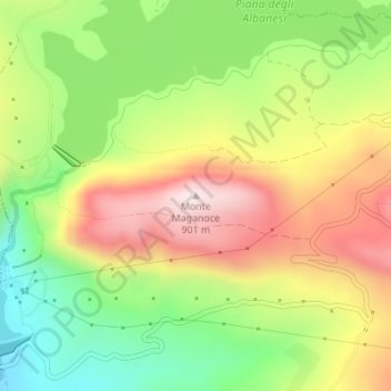 Topografische kaart Monte Maganoce, hoogte, reliëf