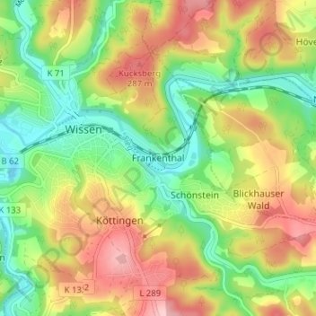 Topografische kaart Frankenthal, hoogte, reliëf