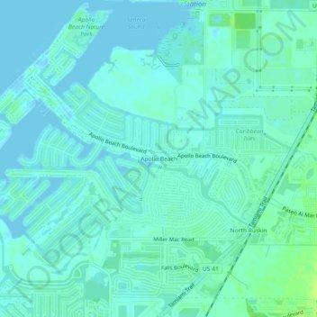 Topografische kaart Apollo Beach, hoogte, reliëf