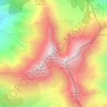 Topografische kaart Pic du Canigou, hoogte, reliëf