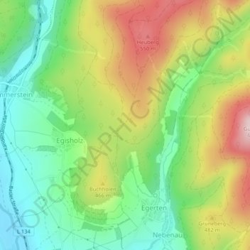 Topografische kaart Auf der Stelle, hoogte, reliëf