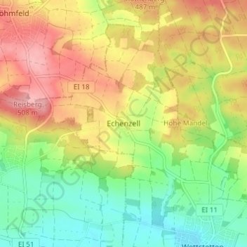 Topografische kaart Echenzell, hoogte, reliëf