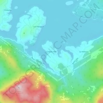 Topografische kaart Colbún Alto, hoogte, reliëf