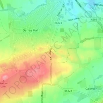 Topografische kaart High Callerton, hoogte, reliëf