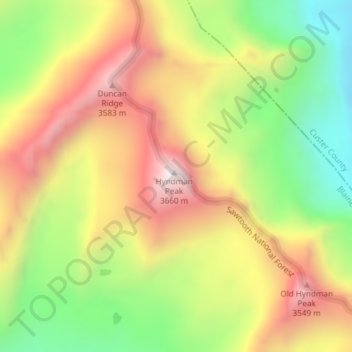 Topografische kaart Hyndman Peak, hoogte, reliëf