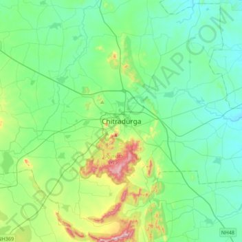 Topografische kaart Chitradurga, hoogte, reliëf