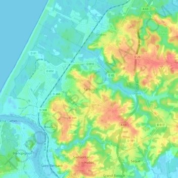 Topografische kaart Tarnos, hoogte, reliëf