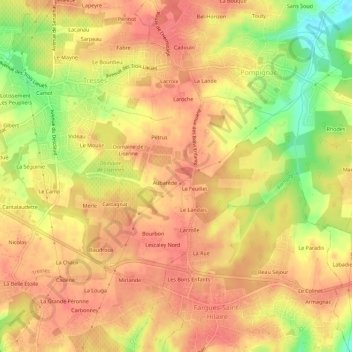 Topografische kaart Langevin, hoogte, reliëf