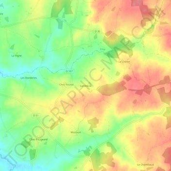 Topografische kaart Landrevie, hoogte, reliëf