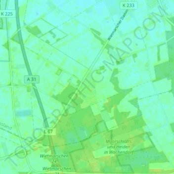 Topografische kaart Großer Sand, hoogte, reliëf