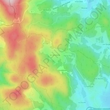 Topografische kaart les Ronzières, hoogte, reliëf