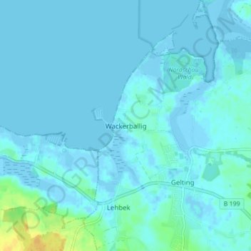 Topografische kaart Wackerballig, hoogte, reliëf
