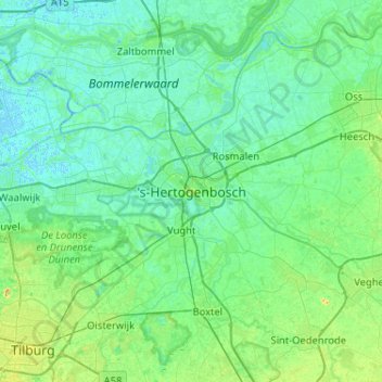 Topografische kaart 's-Hertogenbosch, hoogte, reliëf