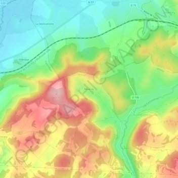 Topografische kaart Miserey, hoogte, reliëf
