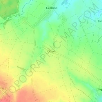 Topografische kaart Ottok, hoogte, reliëf