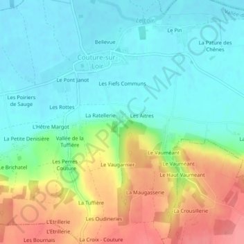 Topografische kaart Château de Ronsard, hoogte, reliëf