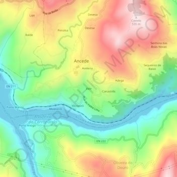 Topografische kaart Vale, hoogte, reliëf
