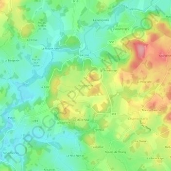 Topografische kaart Puy Baumas, hoogte, reliëf