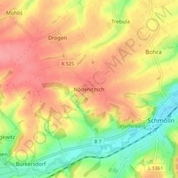 Topografische kaart Nödenitzsch, hoogte, reliëf