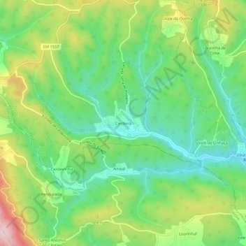 Topografische kaart Cerdeira, hoogte, reliëf
