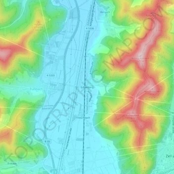Topografische kaart Schönberg, hoogte, reliëf