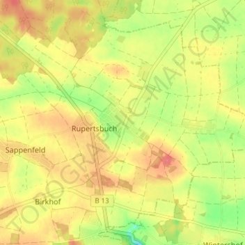 Topografische kaart Workerszell, hoogte, reliëf