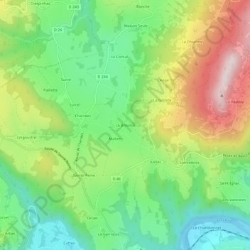 Topografische kaart La Brousse, hoogte, reliëf