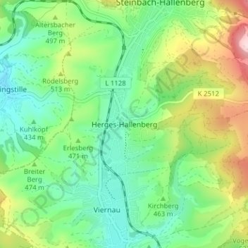 Topografische kaart Herges-Hallenberg, hoogte, reliëf