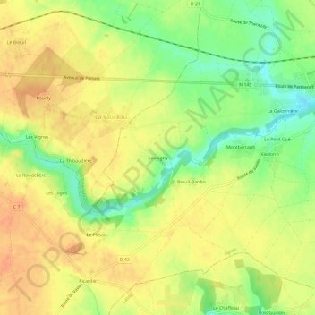Topografische kaart Sauvigny, hoogte, reliëf