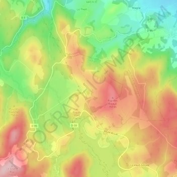 Topografische kaart Rubeyne, hoogte, reliëf