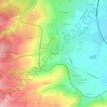 Topografische kaart Les Chatards, hoogte, reliëf