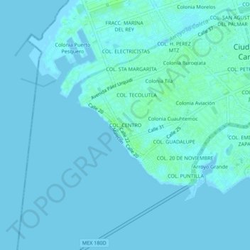 Topografische kaart COL. CENTRO, hoogte, reliëf