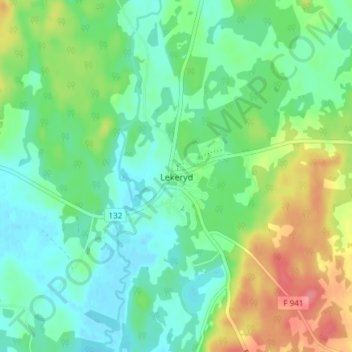 Topografische kaart Lekeryd, hoogte, reliëf