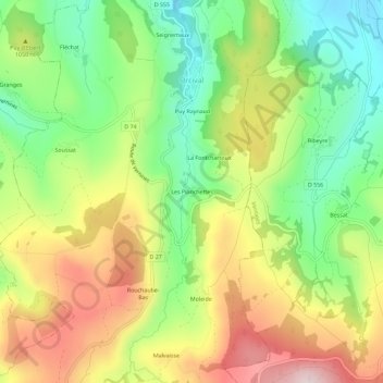 Topografische kaart Les Planchettes, hoogte, reliëf