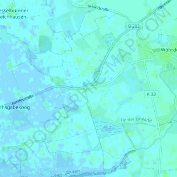 Topografische kaart Großbüttel, hoogte, reliëf