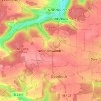 Topografische kaart Neidhardswinden, hoogte, reliëf