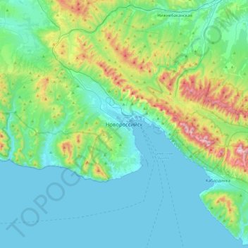 Topografische kaart Novorossiisk, hoogte, reliëf