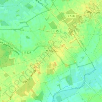 Topografische kaart Vinnen, hoogte, reliëf