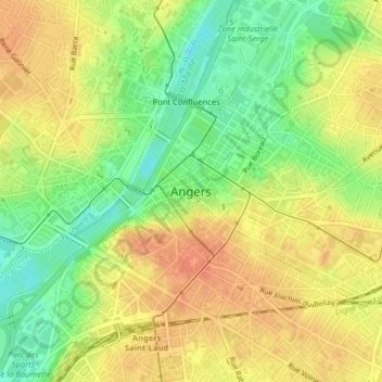 Topografische kaart Angers, hoogte, reliëf