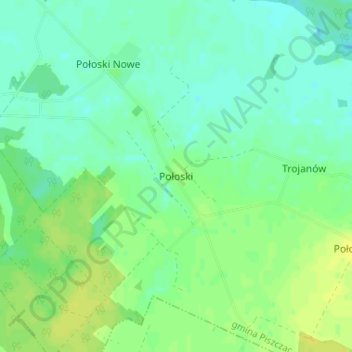 Topografische kaart Połoski, hoogte, reliëf