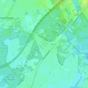 Topografische kaart Elshout, hoogte, reliëf