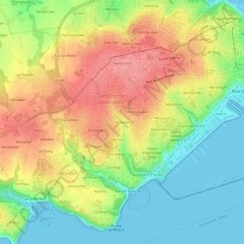 Topografische kaart Poulléder, hoogte, reliëf