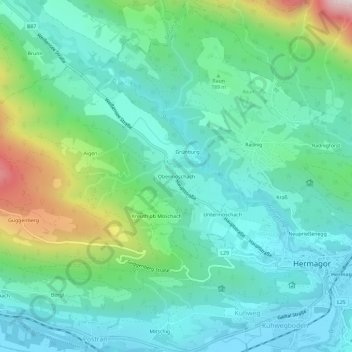 Topografische kaart Obermöschach, hoogte, reliëf