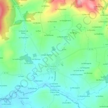 Topografische kaart Gruau, hoogte, reliëf