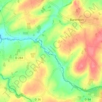 Topografische kaart La Fougère, hoogte, reliëf