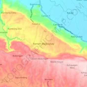 Topografische kaart Ramon Magsaysay, hoogte, reliëf