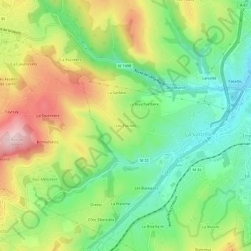 Topografische kaart Les Flaches, hoogte, reliëf